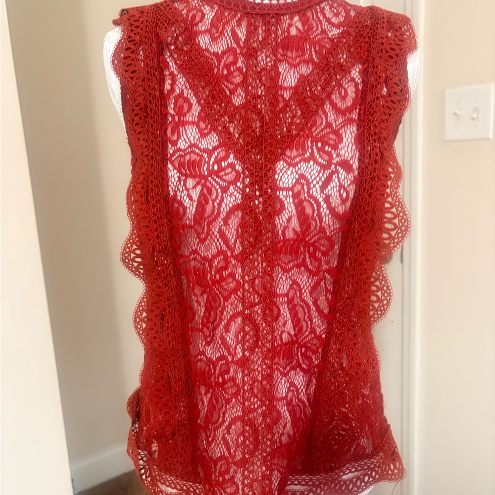 Adiva Vibrant Red Lace Blouse